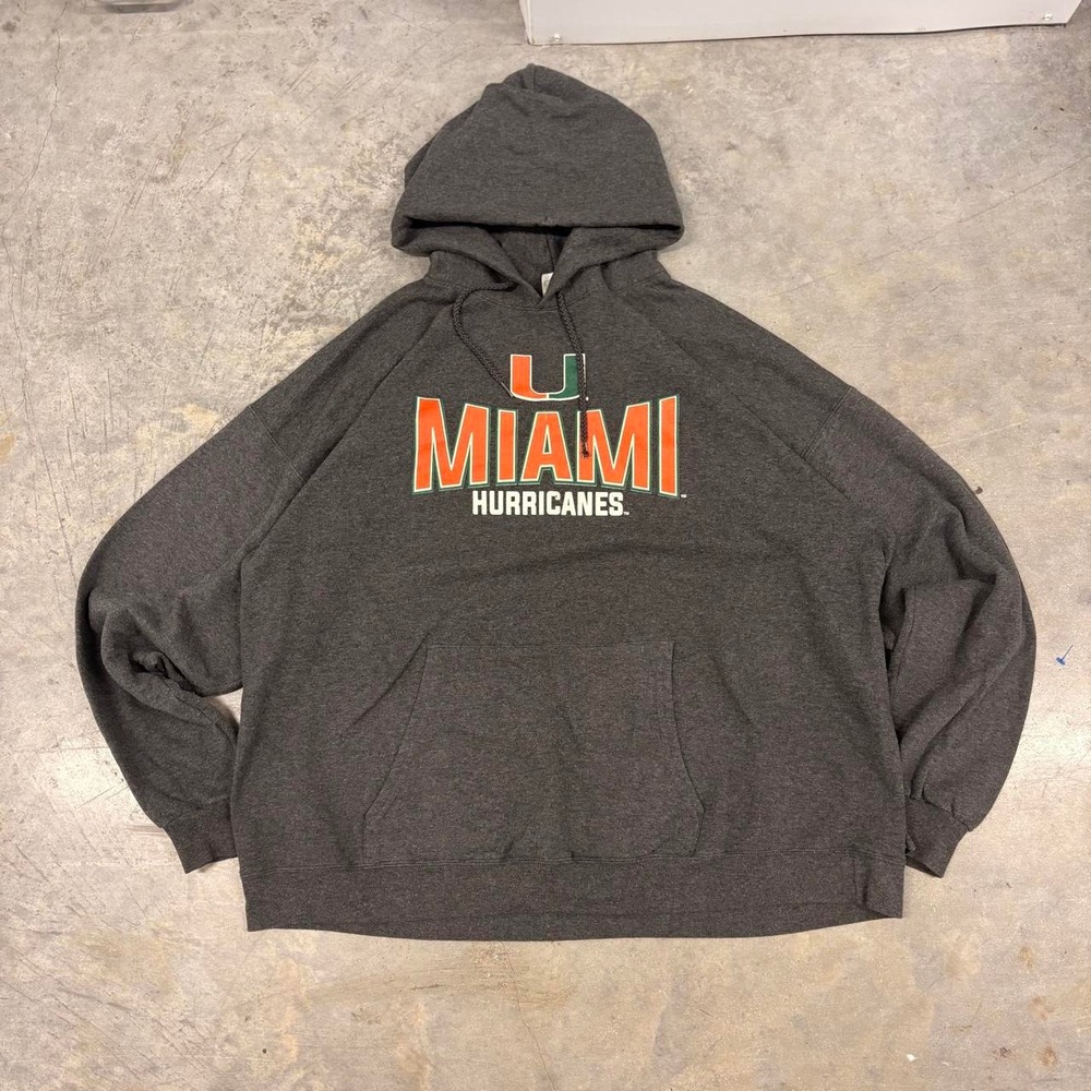 Hanes Miami Hurricanes Hoodie Mens 2XL Gray Y2K College Sports Sweatshirt